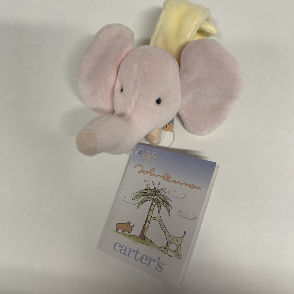 Vintage John Lennon Real Love Nursery Baby Toy Elephant Pink Carters Wrist Rare